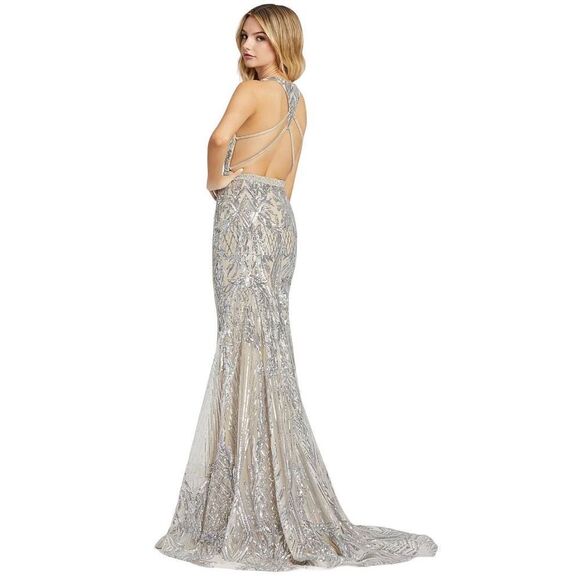 Mac Duggal Prom Long Formal Evening Dress in Silver/Nude NWOT Size 6 - Picture 2 of 8